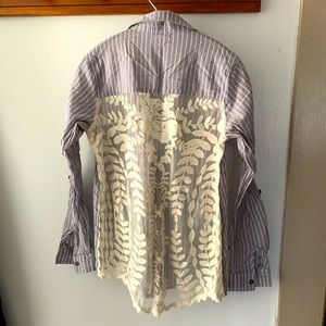 Lace back cotton button down